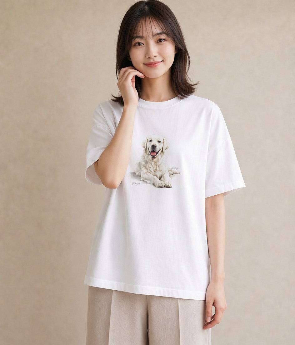 半袖Tシャツ レディース ゴールデンレトリバー ゴールデン 犬 いぬ イラスト シンプル 送別ギフト 通勤 白T