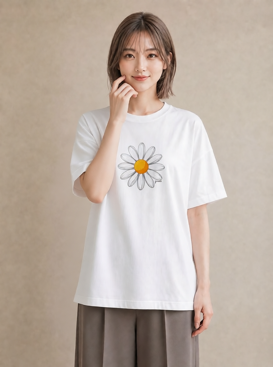 グラフィックTシャツ レディース デイジー 花 花柄 イラスト 普段使い 部屋着 女性向けギフト 白T