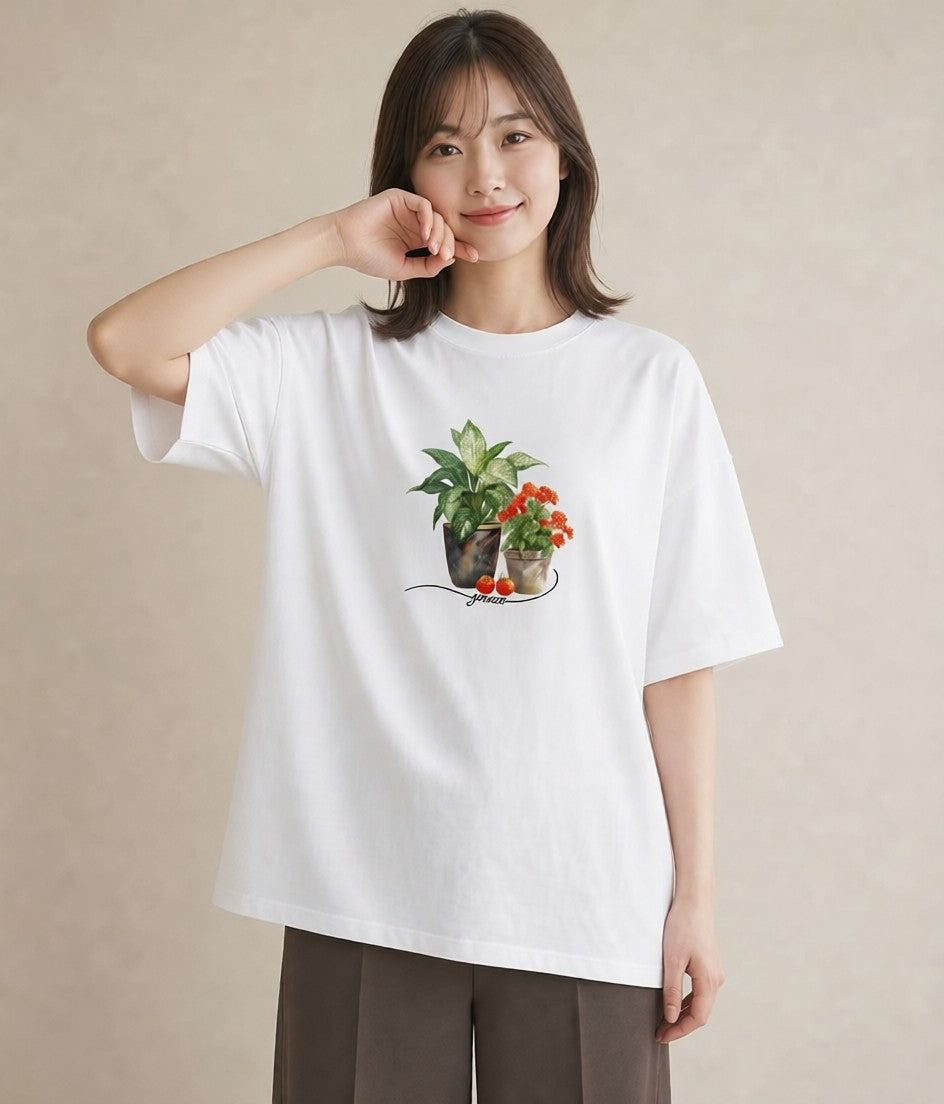 グラフィックTシャツ レディース 観葉植物 植物 ボタニカル イラスト ミニマル 秋コーデ おしゃれギフト 白T