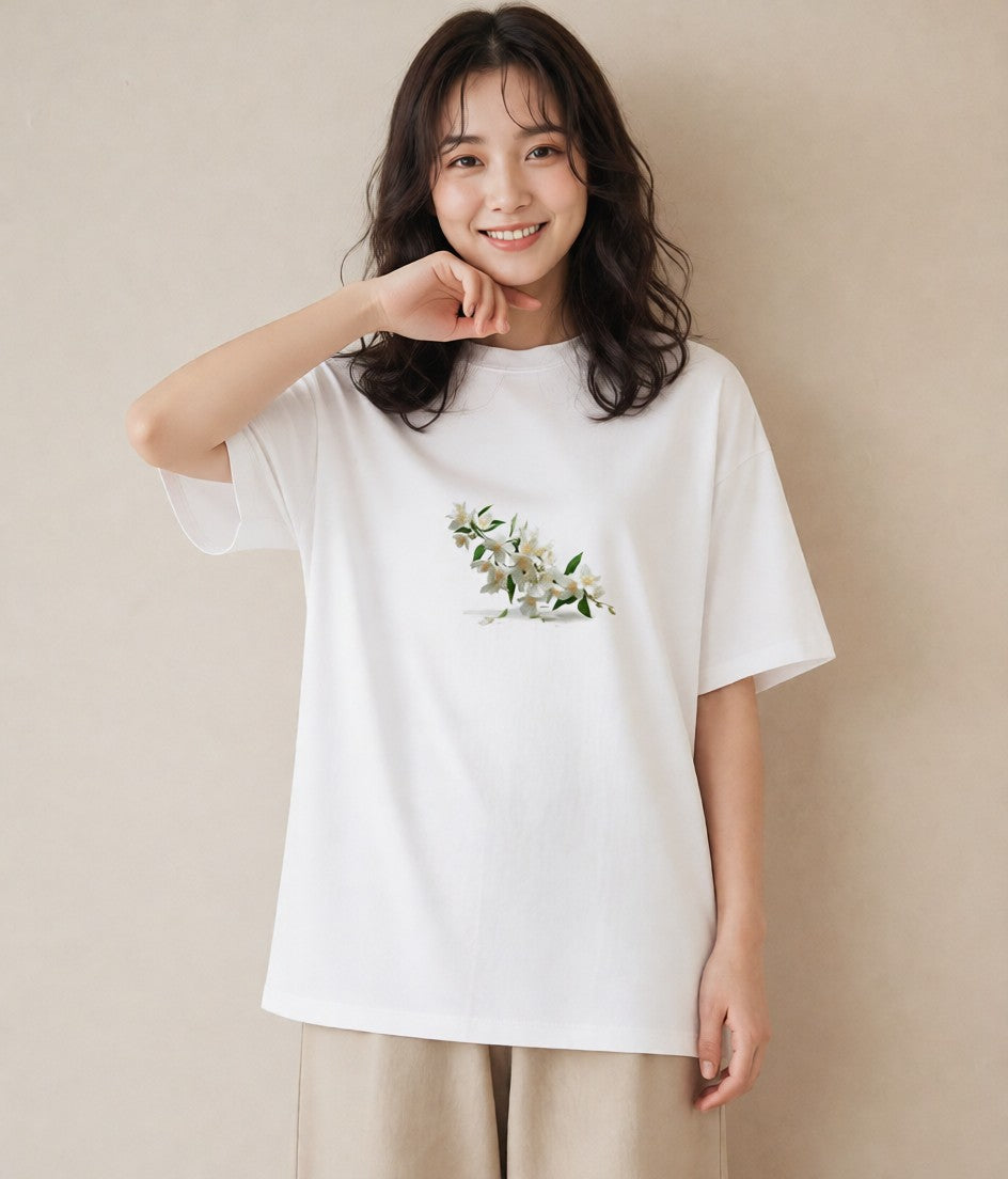 Tシャツ レディース 金木犀 花 花柄 イラスト ニュアンス 敬老の日 ホワイトデー 白T