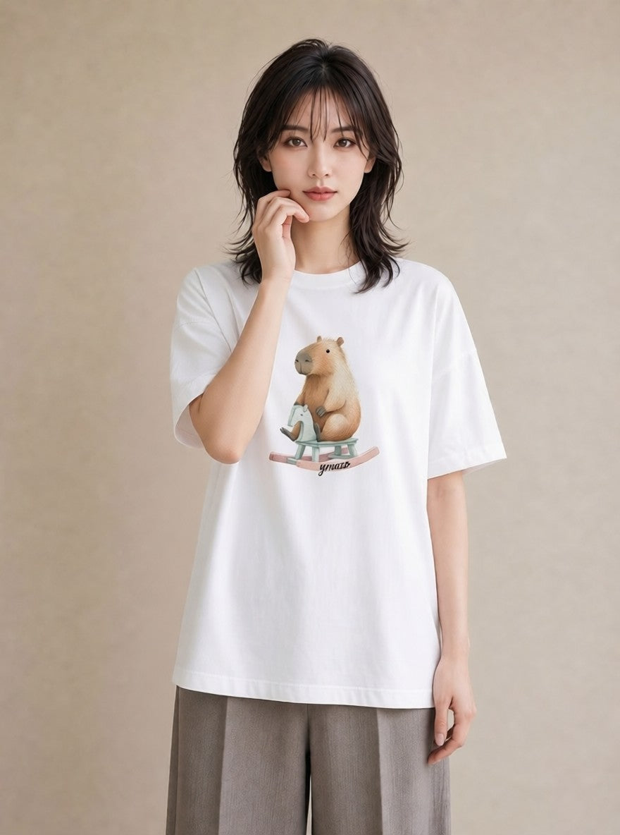 デザインTシャツ レディース モルモット ペット 動物 イラスト 淡色 旅行用 海 白T