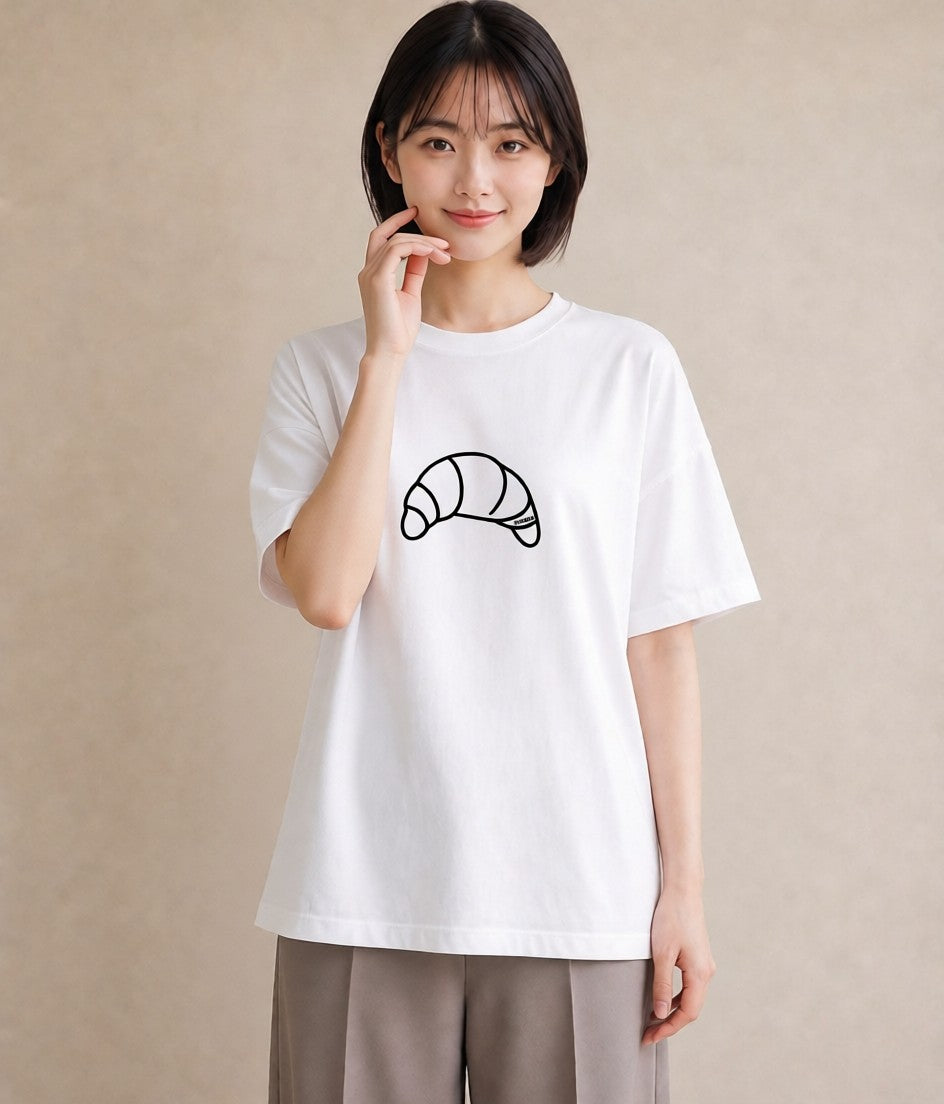 プリントTシャツ レディース クロワッサン 食べ物 フード イラスト 抜け感 女性 旅行用 白T