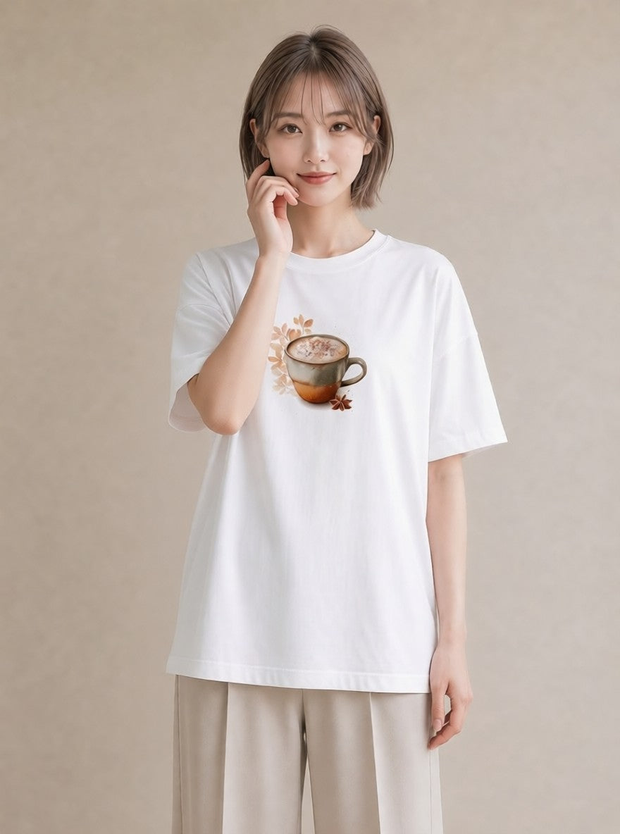 Tシャツ レディース ココア 食べ物 フード イラスト ゆるかわ ホワイトデー 春服 白T