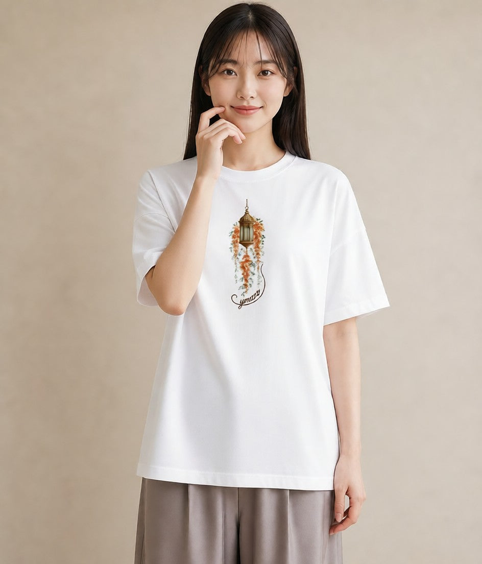 プリントTシャツ レディース 街灯 夜霧 夜 ナチュラル アンティーク イラスト ヴィンテージ風 親子 20代 白T
