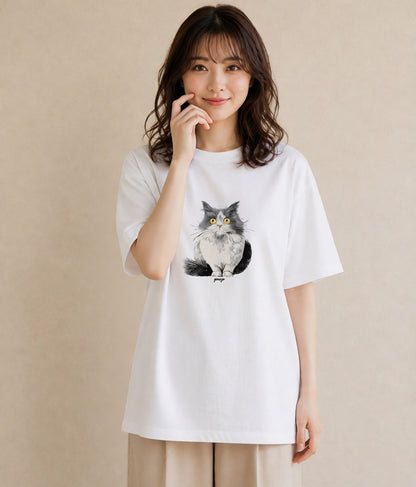 Tシャツ レディース スコティッシュフォールド 猫 ねこ イラスト ゆるコーデ 親子 20代 白T