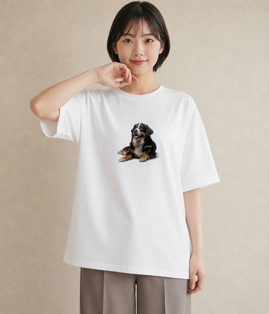 Tシャツ レディース バーニーズマウンテンドッグ 犬 いぬ イラスト ミニマル 春服 ミセス 白T