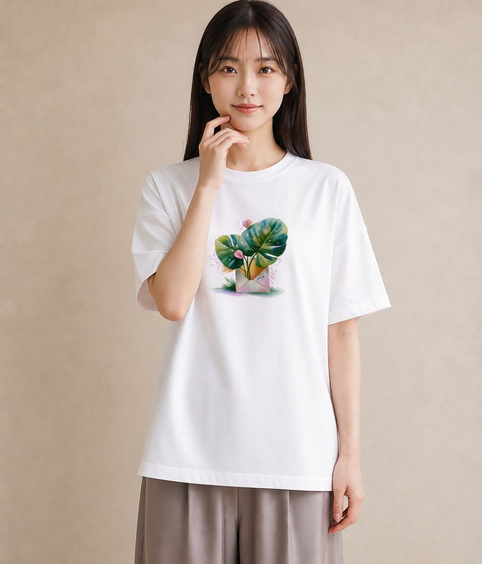 デザインTシャツ レディース モンステラ 植物 ボタニカル イラスト 線画 おしゃれギフト 社会人 白T