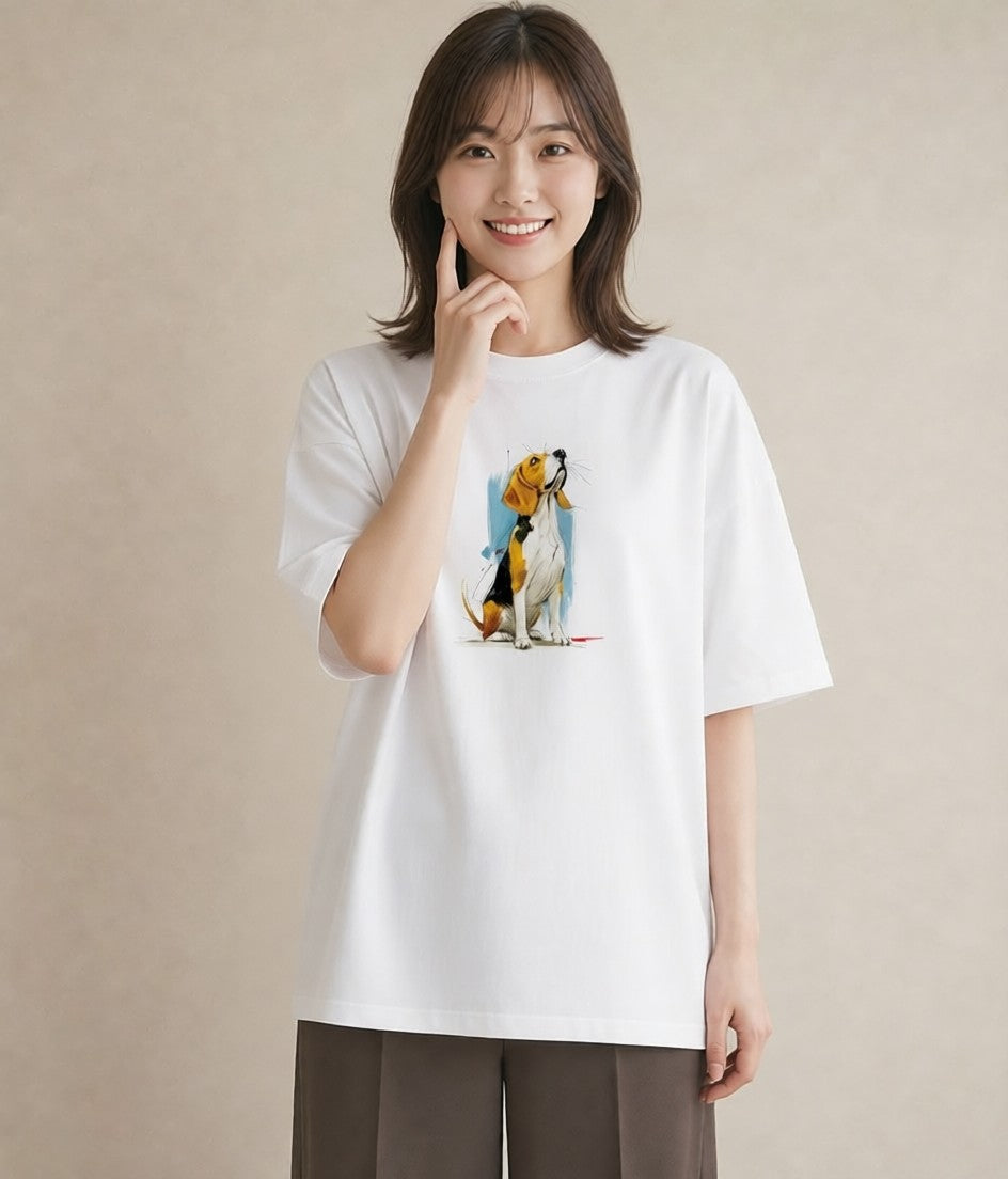 プリントTシャツ レディース ビーグル 犬 いぬ イラスト こなれ感 敬老の日 ホワイトデー 白T