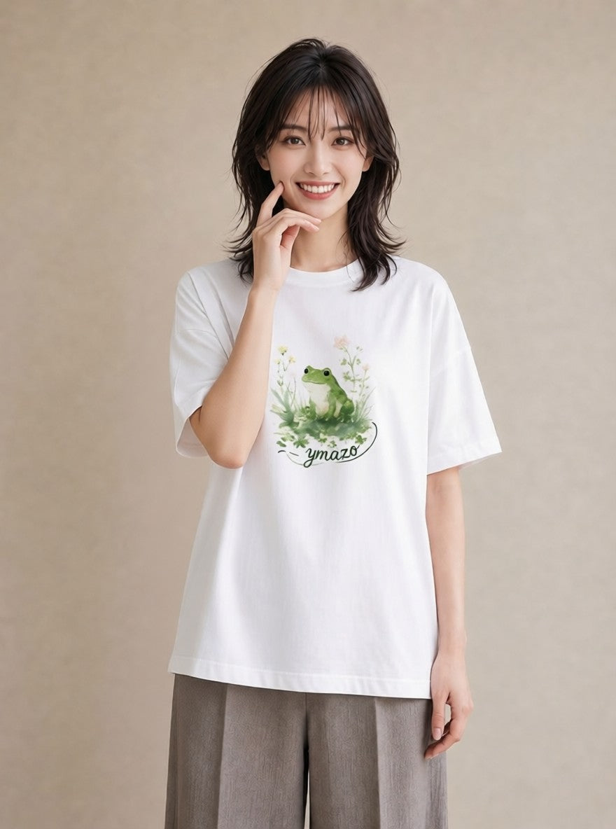 デザインTシャツ レディース アマガエル ペット 動物 イラスト シック 20代 カジュアルコーデ 白T