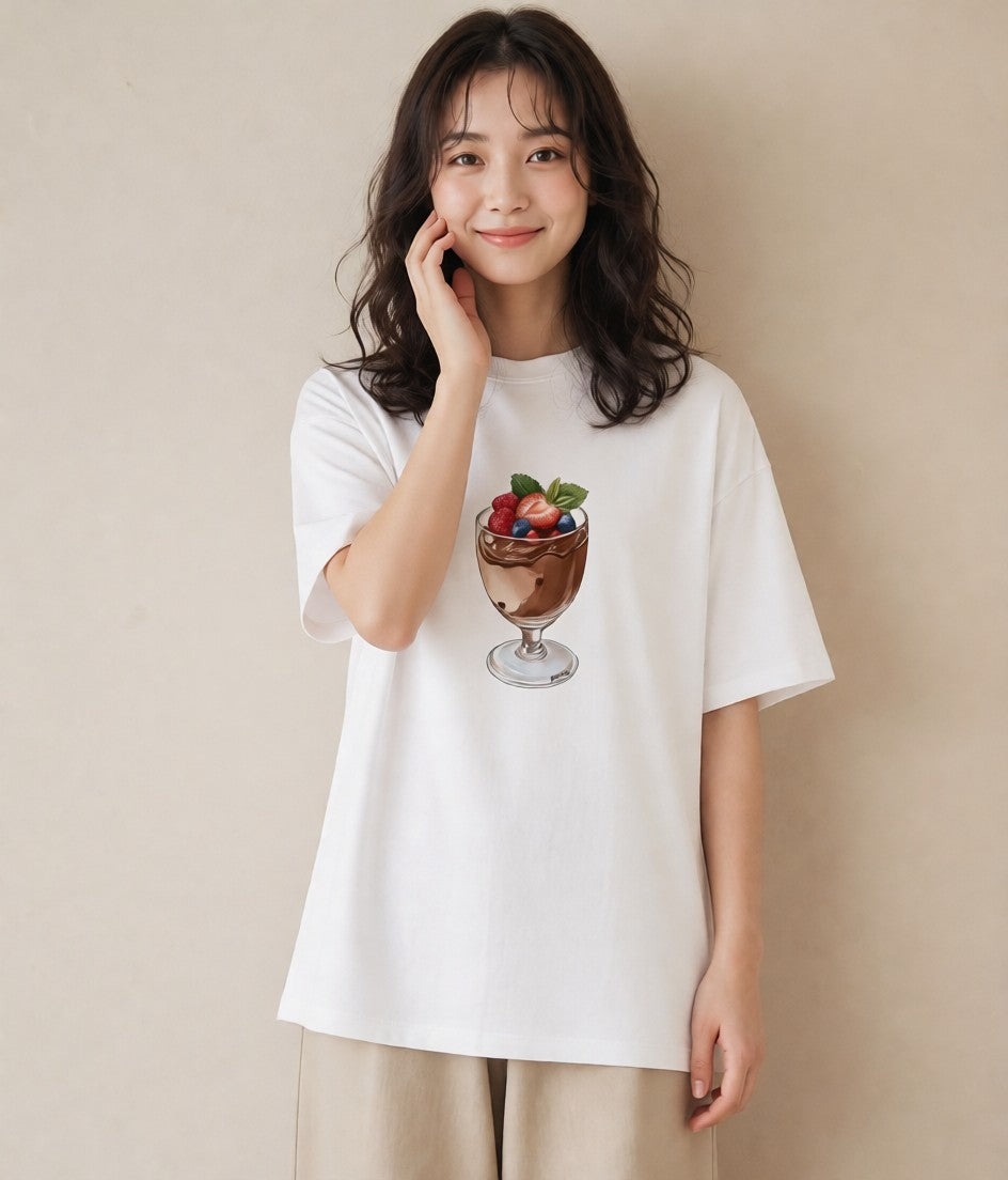 グラフィックTシャツ レディース チョコ 食べ物 フード イラスト 旅行コーデ 在宅 公園 白T