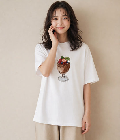 グラフィックTシャツ レディース チョコ 食べ物 フード イラスト 旅行コーデ 在宅 公園 白T