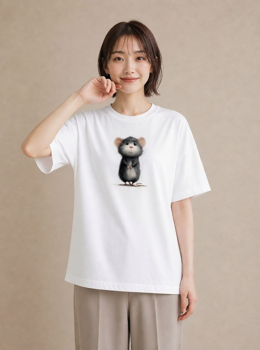 グラフィックTシャツ レディース ジャンガリアンハムスター ペット 動物 イラスト ラフカジュアル 買い物 夏コーデ 白T