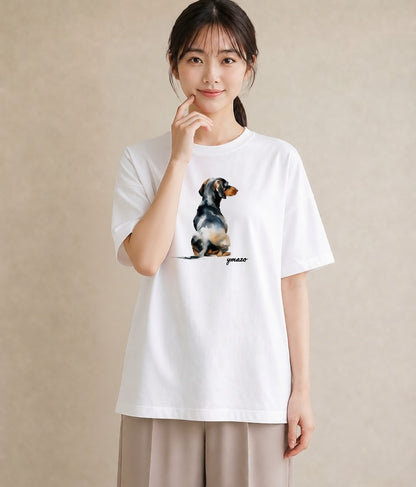 デザインTシャツ レディース ミニチュアダックスフンド 犬 いぬ イラスト フェミニン 通学 誕生日プレゼント 白T