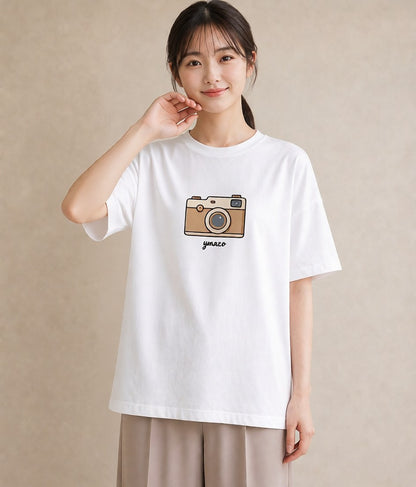 Tシャツ レディース カメラ フィルムカメラ レトロカメラ イラスト ゆるかわ 女性 旅行用 白T