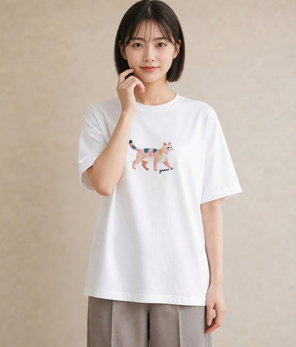 半袖Tシャツ レディース アメリカンショートヘア 猫 ねこ イラスト ヴィンテージ風 送別ギフト 通勤 白T