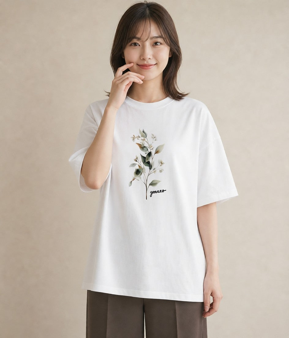 グラフィックTシャツ レディース ガラス瓶 小枝 ボタニカル ナチュラル アンティーク イラスト ニュアンス 女性 旅行用 白T