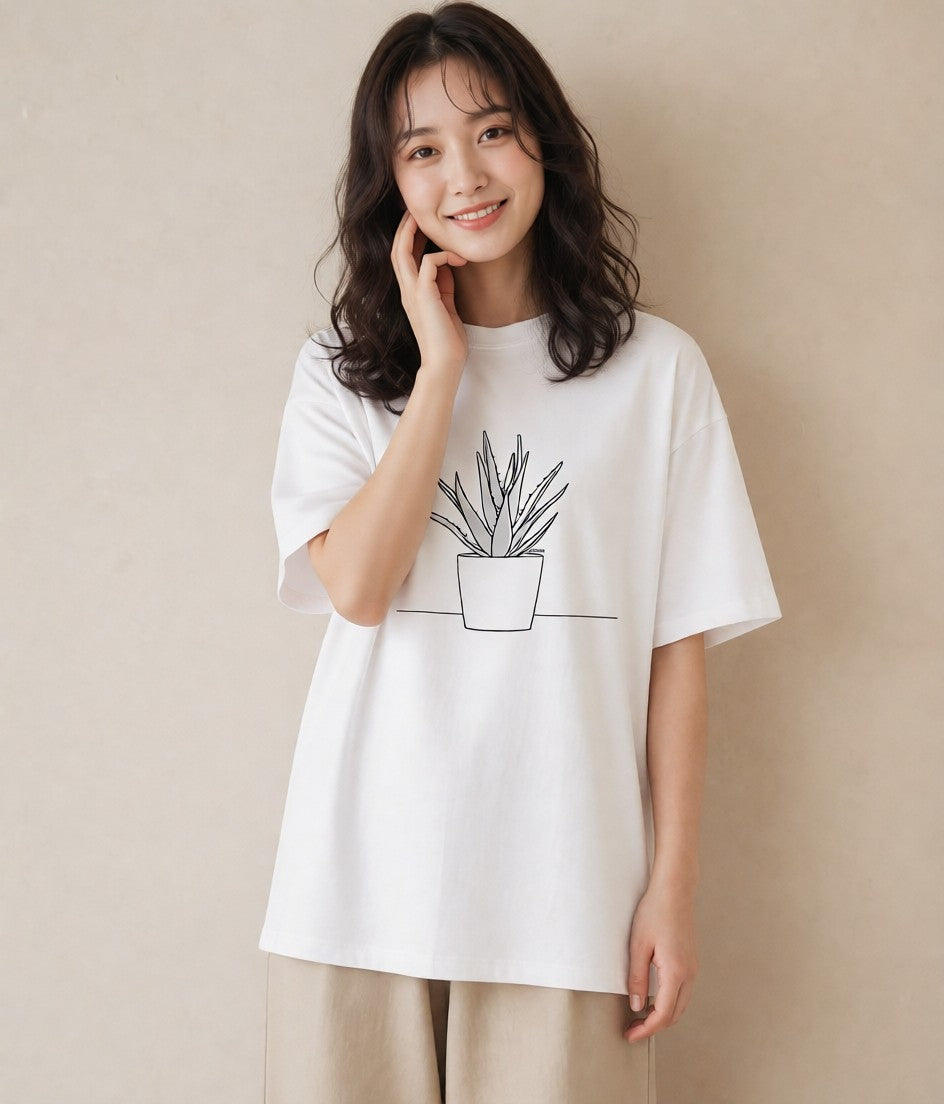 グラフィックTシャツ レディース 観葉植物 ボタニカル 植物 イラスト きれいめ ママ カフェ服 白T