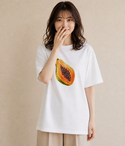 グラフィックTシャツ レディース メロン 食べ物 フード イラスト 淡色 女性 旅行用 白T