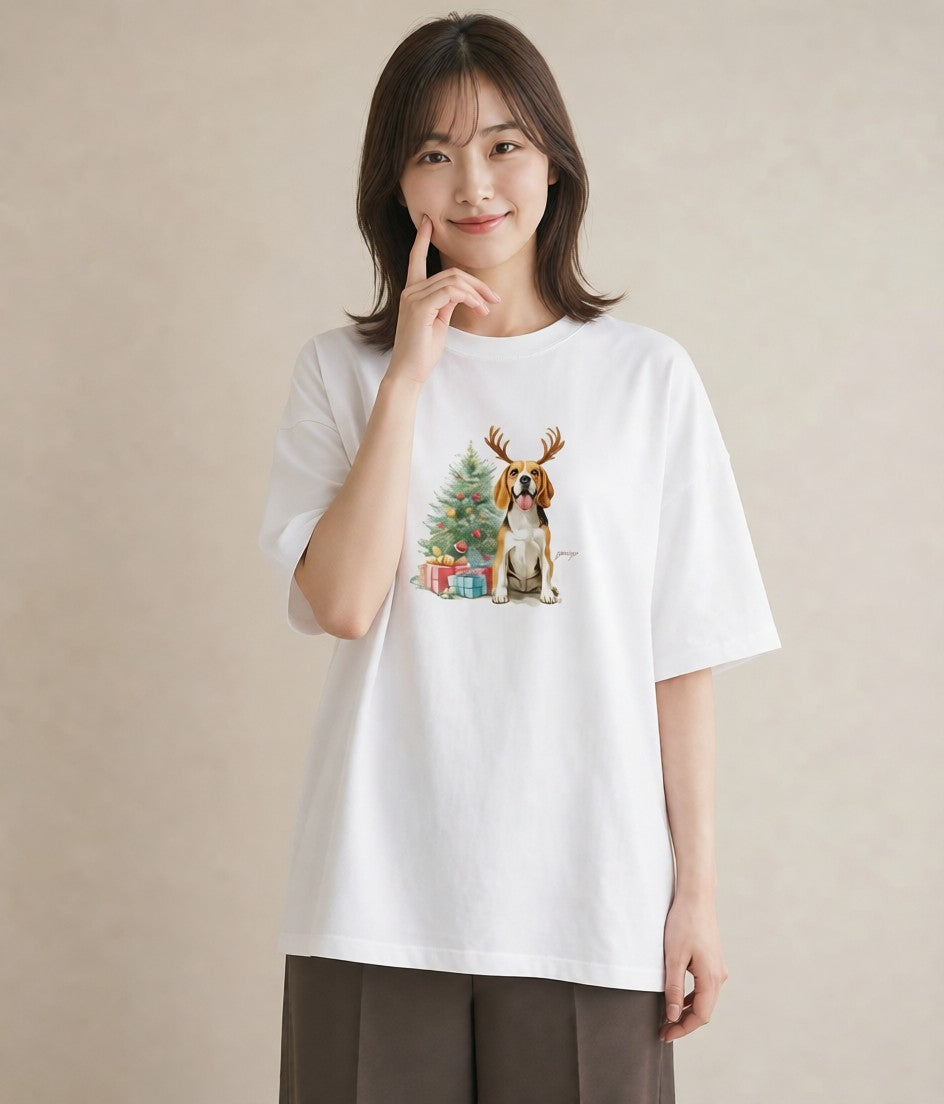 プリントTシャツ レディース ビーグル 犬 いぬ イラスト ラフカジュアル 旅行用 海 白T
