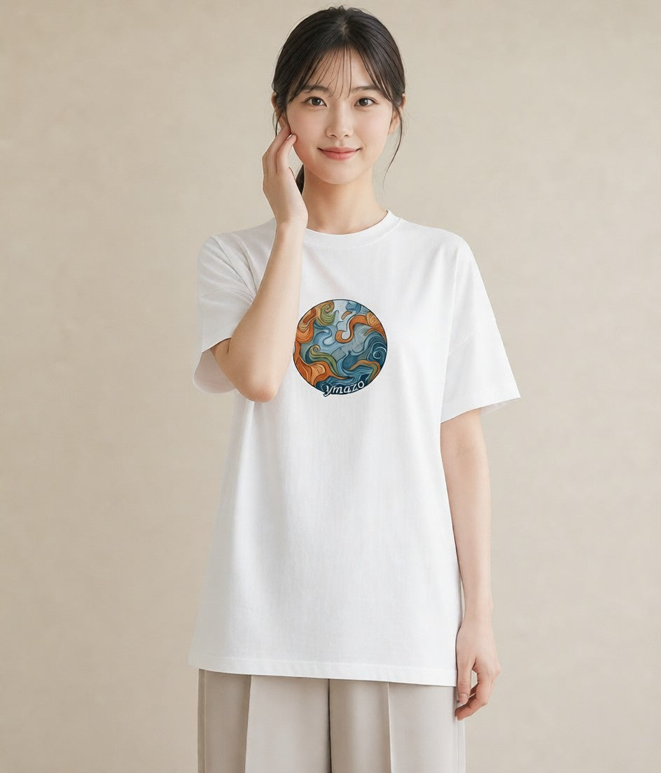 グラフィックTシャツ レディース プラネット 星空 宇宙 イラスト 手描き風 20代 カジュアルコーデ 白T
