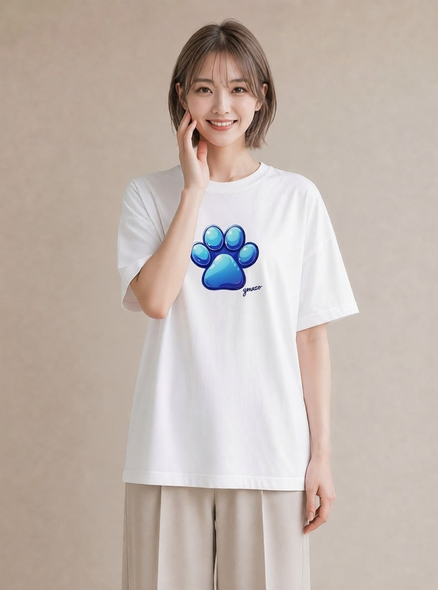 半袖Tシャツ レディース 肉球 猫 ねこ イラスト シック ママ カフェ服 白T