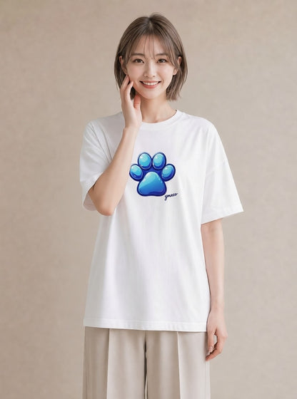 半袖Tシャツ レディース 肉球 猫 ねこ イラスト シック ママ カフェ服 白T