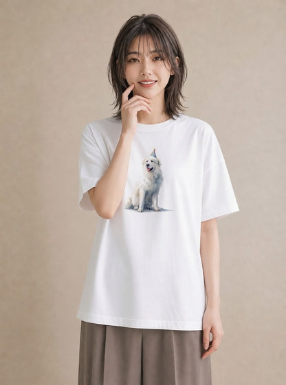 プリントTシャツ レディース 老犬 犬 いぬ イラスト 抜け感 自分用 ルームウェア 白T