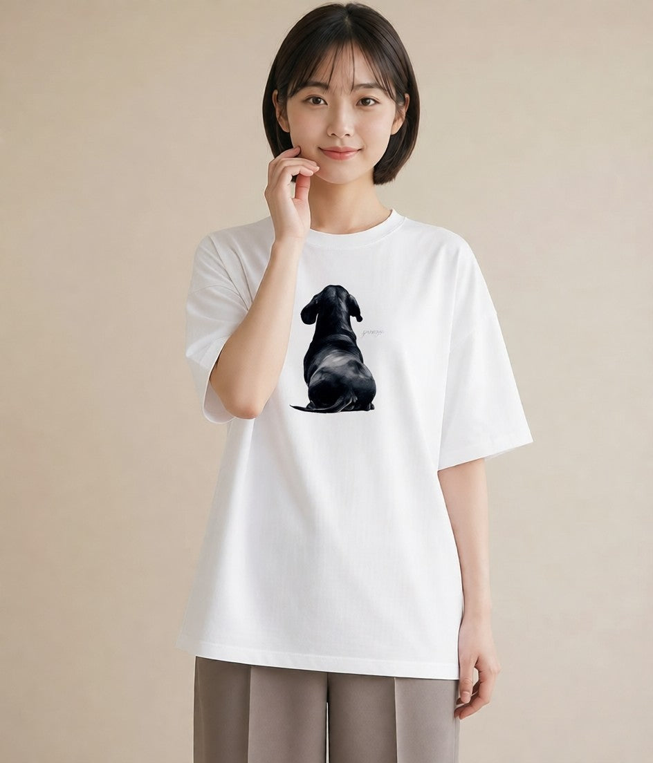 デザインTシャツ レディース ミニチュアダックスフンド 犬 いぬ イラスト 旅行コーデ 通勤 在宅 白T