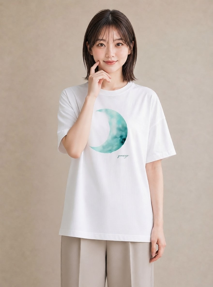 デザインTシャツ レディース 月 星空 宇宙 イラスト ラフ 友達ギフト 部屋着 白T