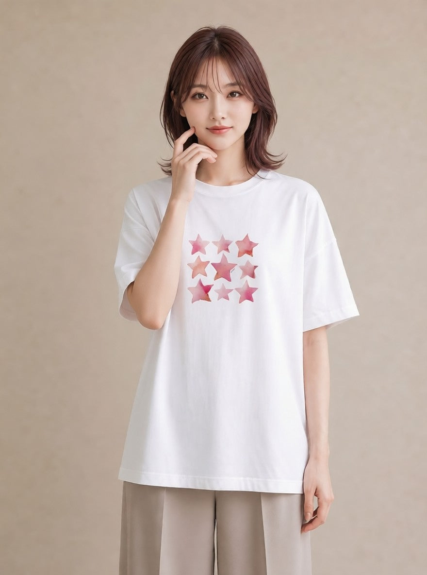 デザインTシャツ レディース 星空 宇宙 イラスト 休日コーデ 買い物 夏コーデ 白T