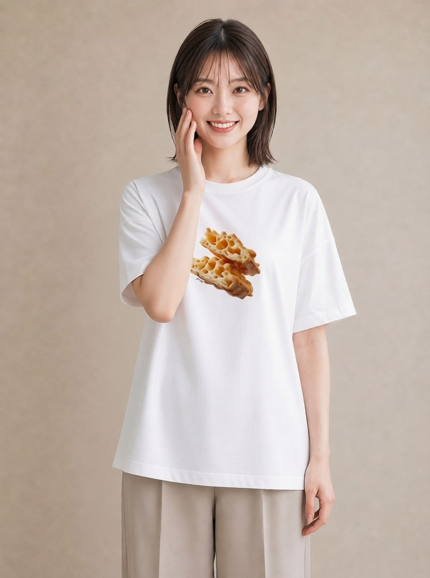 半袖Tシャツ レディース たい焼き 食べ物 フード イラスト アート風 親子 20代 白T