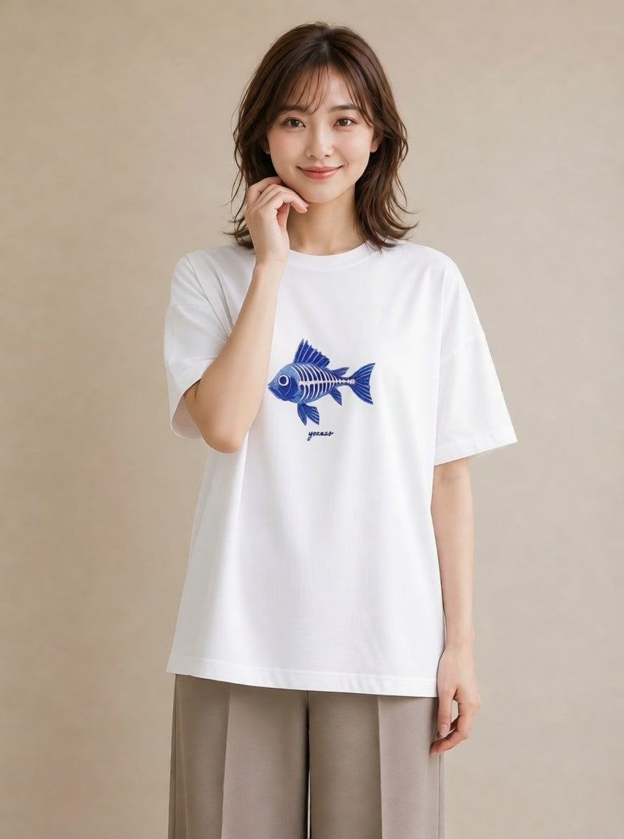 デザインTシャツ レディース メダカ ペット 動物 イラスト アート風 親子 20代 白T