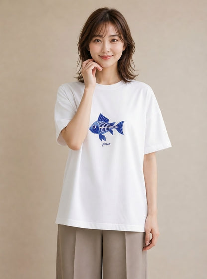 デザインTシャツ レディース メダカ ペット 動物 イラスト アート風 親子 20代 白T