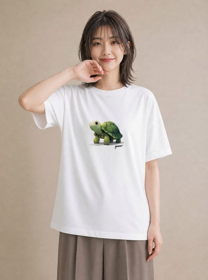 プリントTシャツ レディース ウミガメ 海の生き物 海 イラスト ラフカジュアル 女性向けギフト 散歩 白T