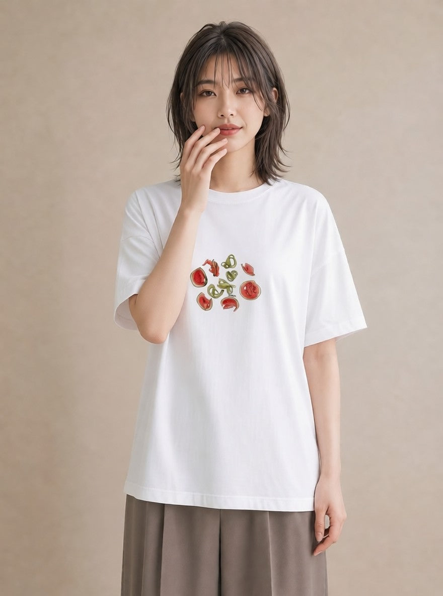 グラフィックTシャツ レディース すいか 食べ物 フード イラスト きれいめカジュアル 通学 誕生日プレゼント 白T