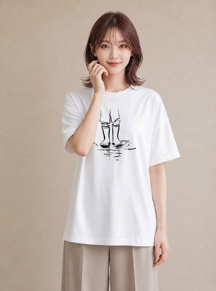 プリントTシャツ レディース 雨上がりの小道 雨上がり 小道 ナチュラル アンティーク イラスト 通学 誕生日プレゼント 白T