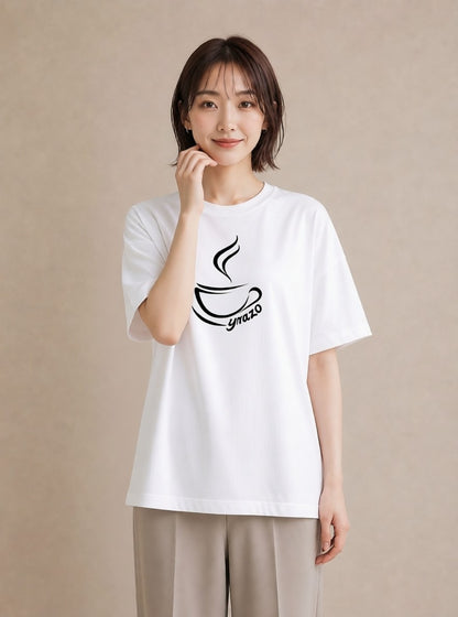 グラフィックTシャツ レディース コーヒー カフェ 珈琲 イラスト ミニマル 通勤 在宅 白T