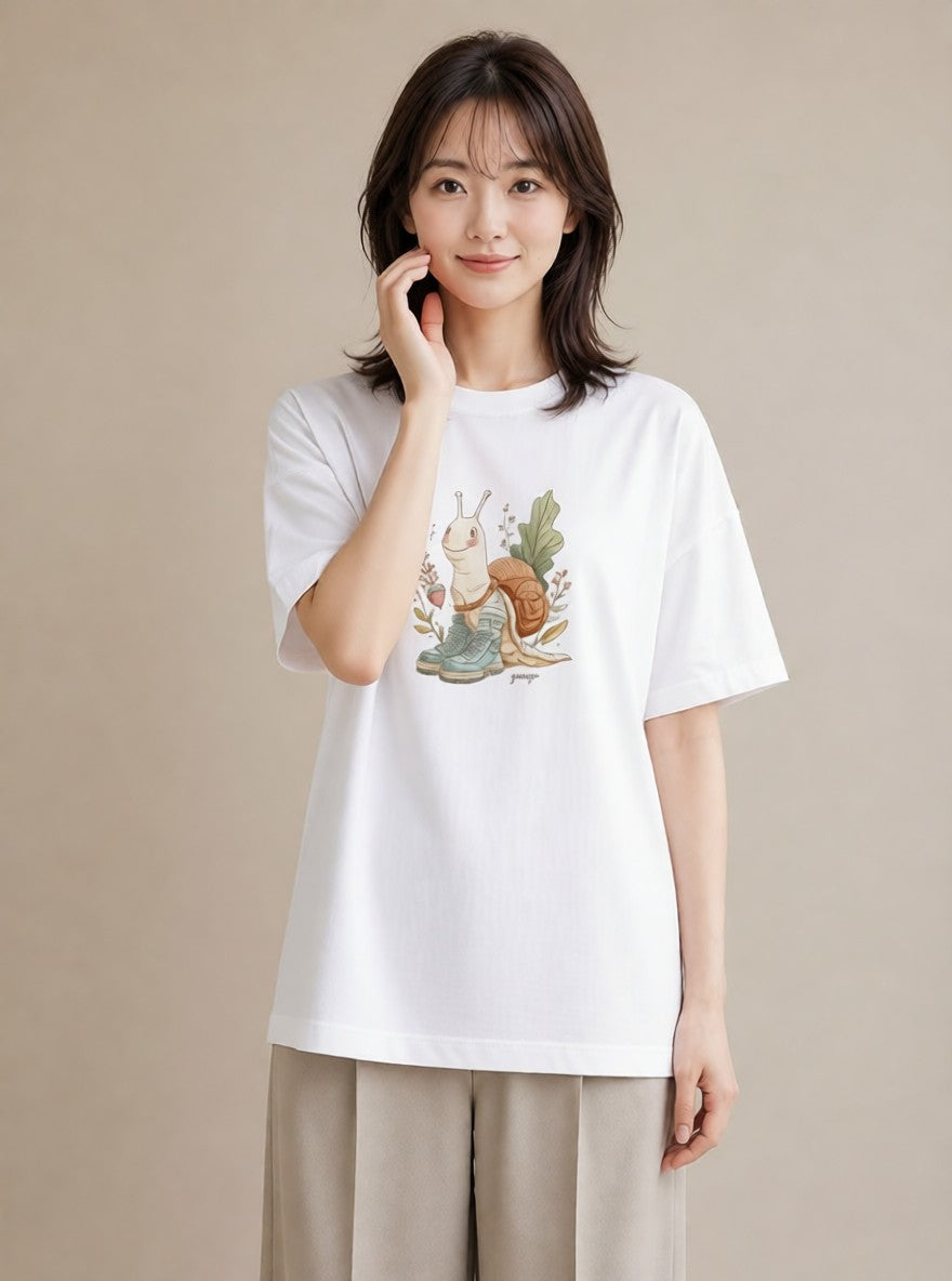 プリントTシャツ レディース かたつむり 昆虫 虫 イラスト ヴィンテージ風 綿100 デート 白T