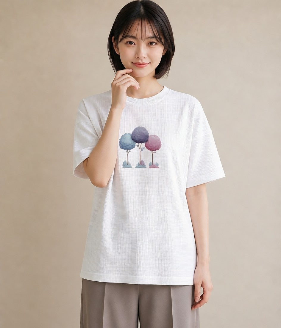 プリントTシャツ レディース 森 植物 ボタニカル イラスト 個性的 春服 ミセス 白T