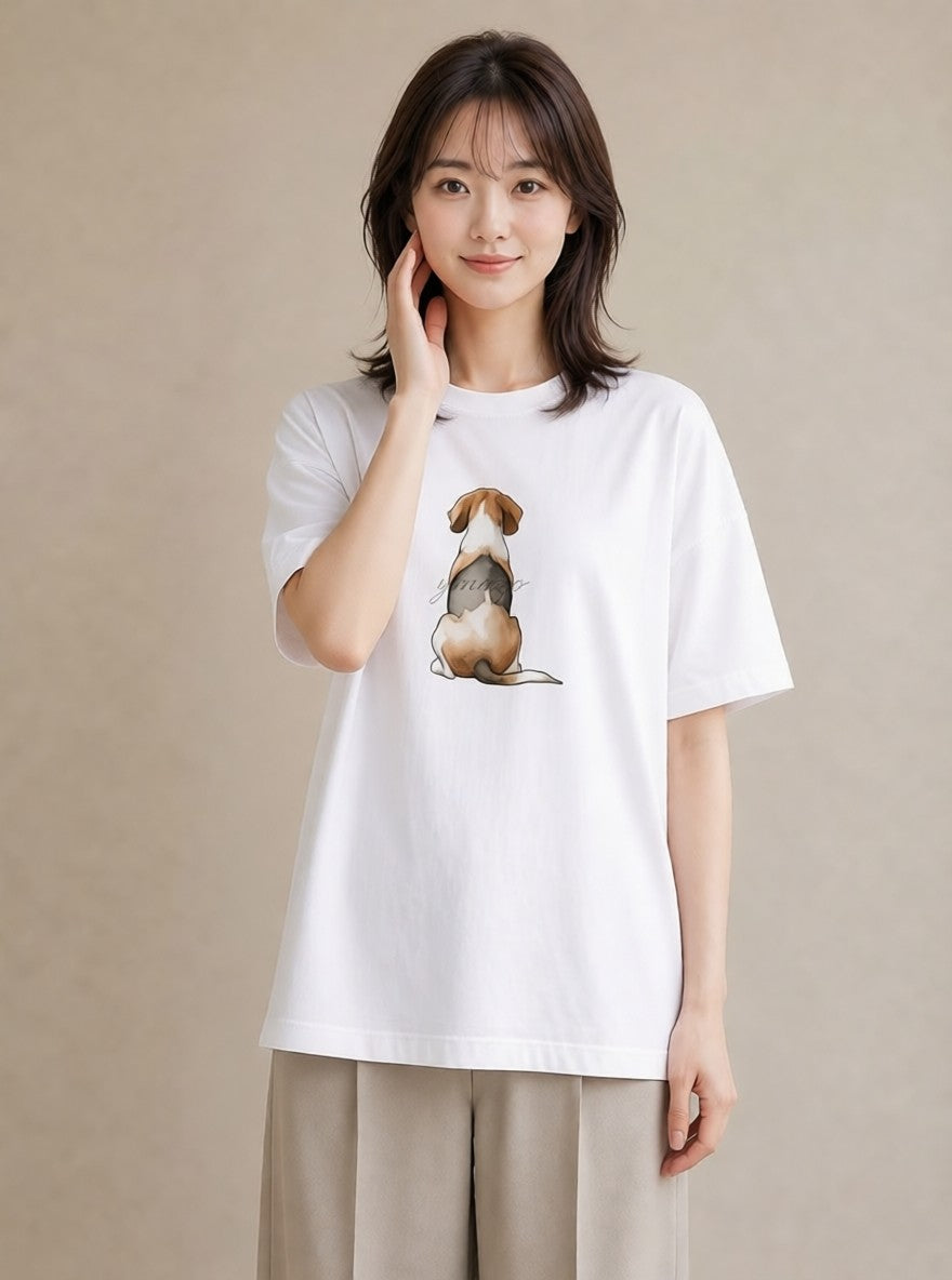 半袖Tシャツ レディース ビーグル 犬 いぬ イラスト ニュアンス 週末コーデ 敬老の日 白T