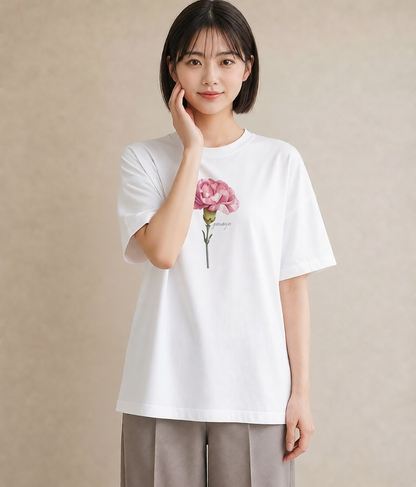 Tシャツ レディース カーネーション 花 花柄 イラスト 北欧風 送別ギフト 通勤 白T