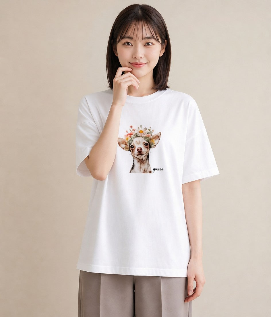 半袖Tシャツ レディース チワワ 犬 いぬ イラスト お洒落 ギフト 母の日 白T