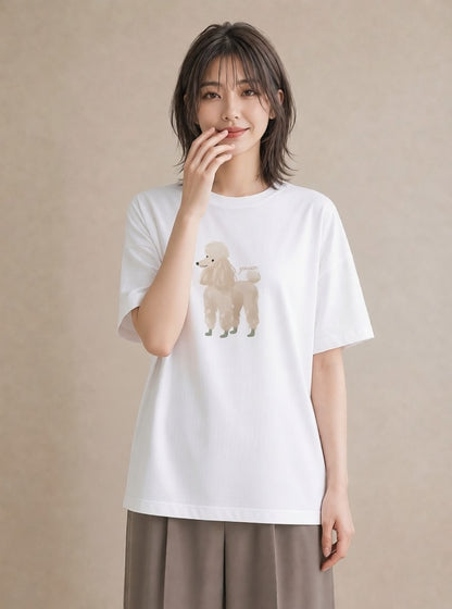 グラフィックTシャツ レディース トイプードル プードル 犬 いぬ イラスト 可愛い 春服 ミセス 白T