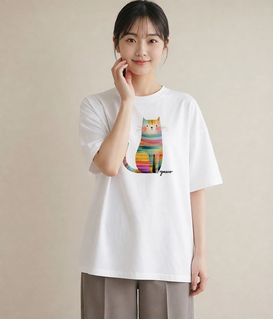 グラフィックTシャツ レディース ニャンコ 猫 ねこ イラスト 水彩風 女性 旅行用 白T