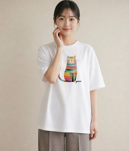 グラフィックTシャツ レディース ニャンコ 猫 ねこ イラスト 水彩風 女性 旅行用 白T