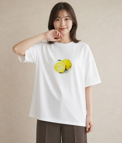 デザインTシャツ レディース レモン 檸檬 食べ物 フード イラスト ミニマル お出かけ 普段着 白T