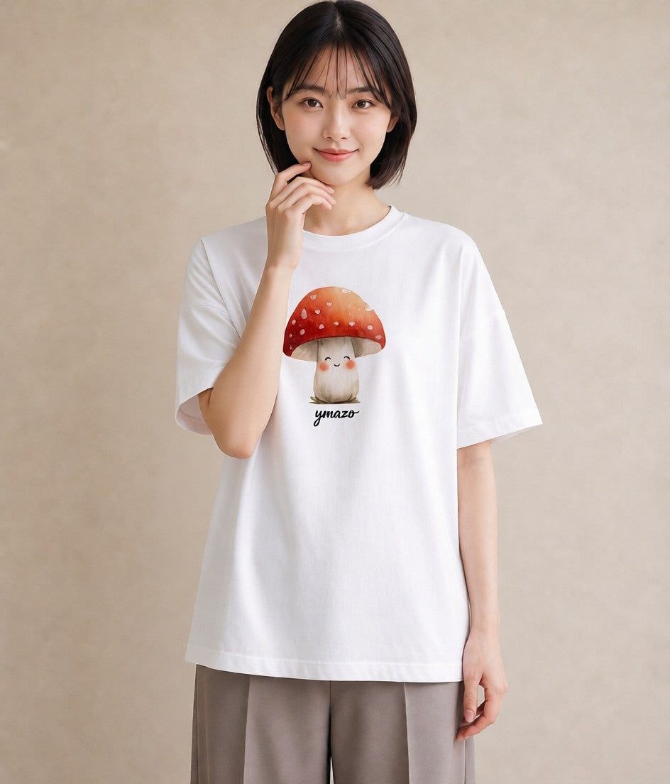 グラフィックTシャツ レディース きのこ 植物 ボタニカル イラスト ニュアンス 帰省 ラフ 白T