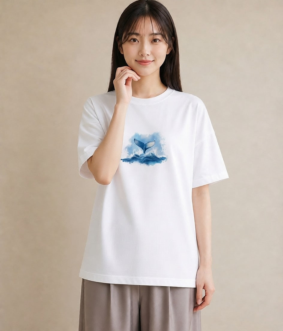 グラフィックTシャツ レディース クジラ 海の生き物 海 イラスト レトロ 母娘コーデ 自分用 白T
