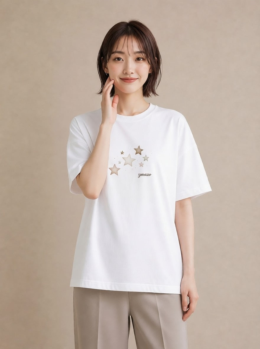 Tシャツ レディース 星 星空 宇宙 イラスト ニュアンス 普段着 週末コーデ 白T