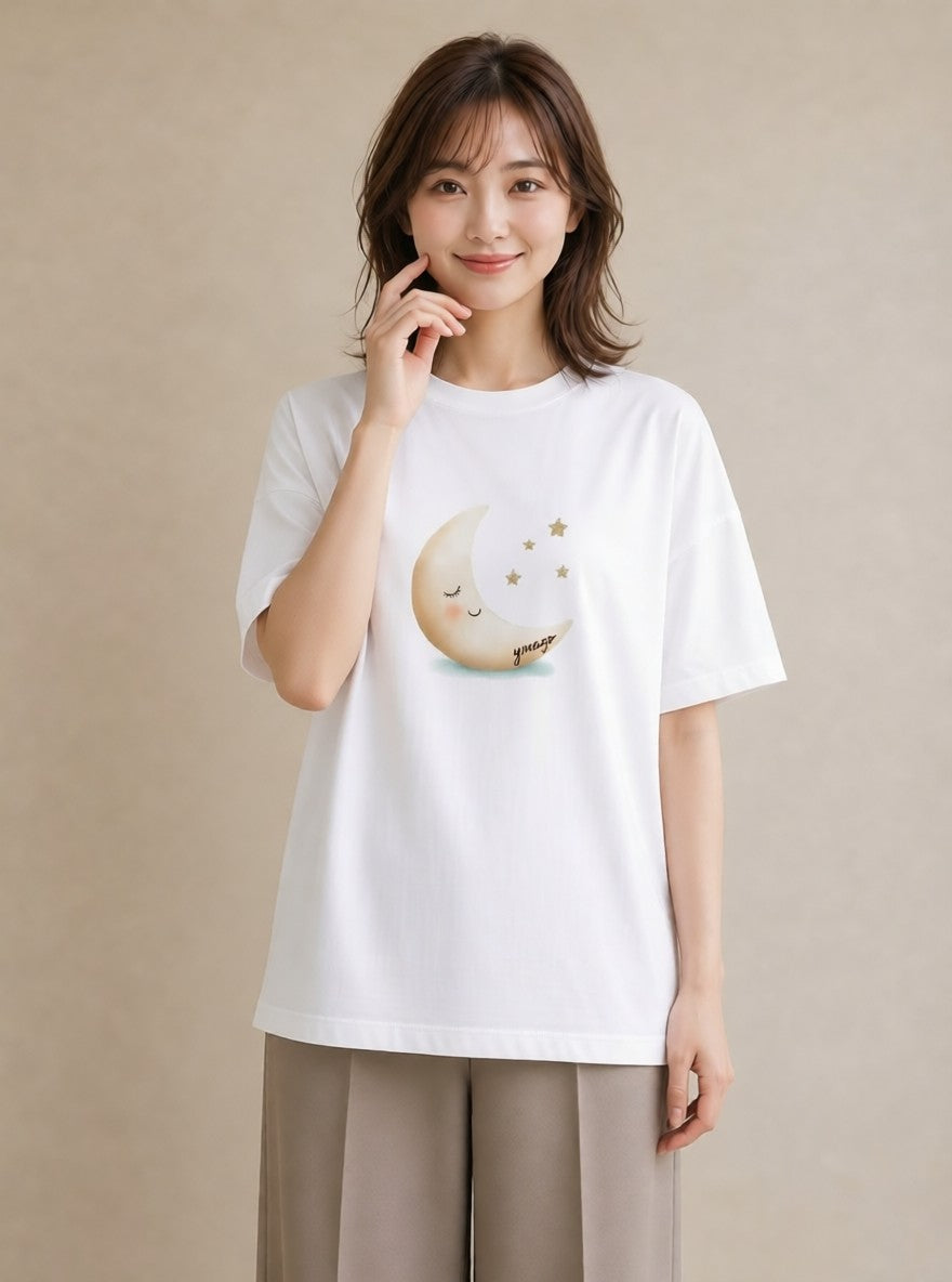 グラフィックTシャツ レディース 月 星空 宇宙 イラスト ヴィンテージ風 部屋着 女性向けギフト 白T
